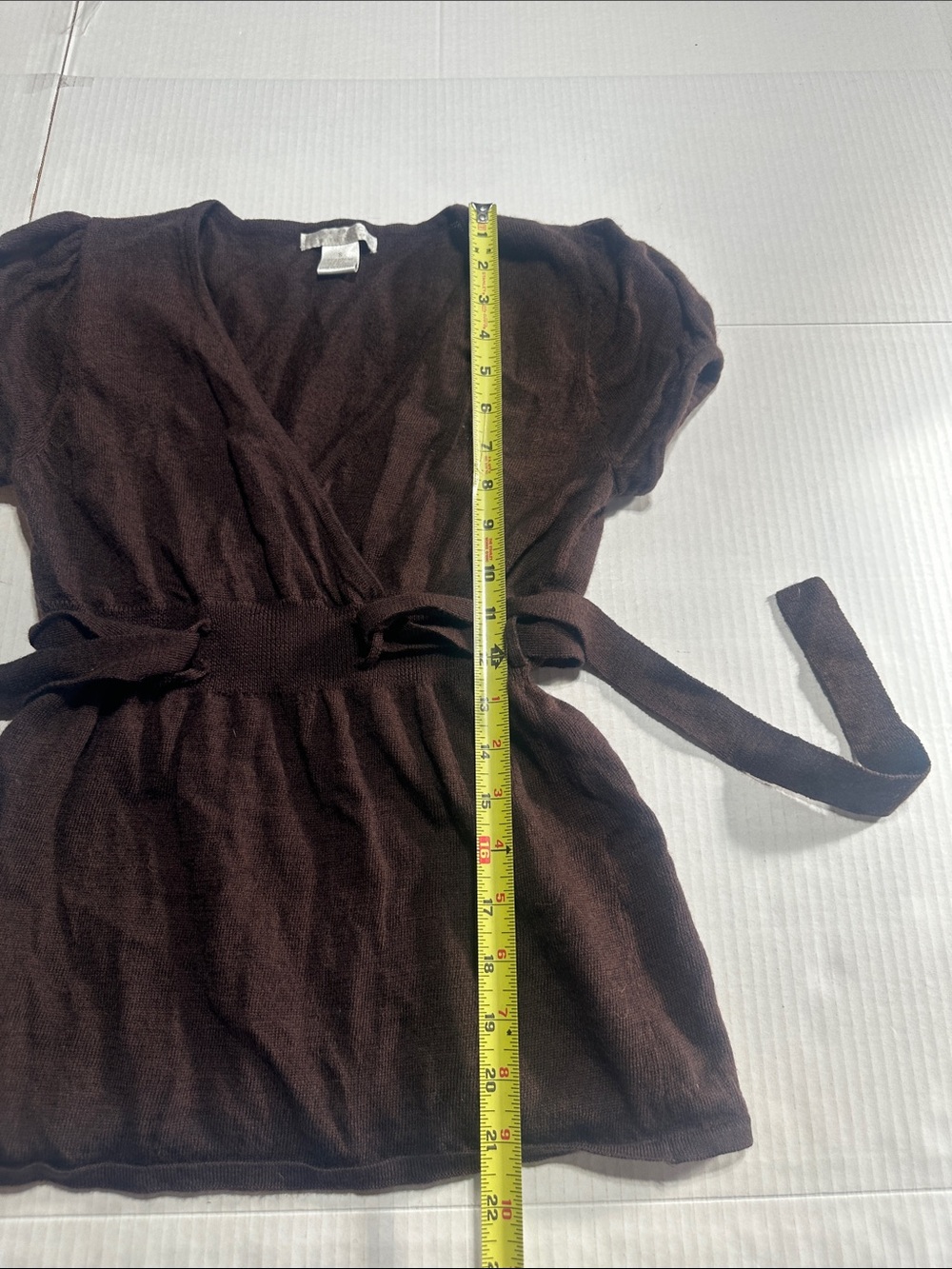 Sarah Spencer 100% Italian merino wool Brown Wrap-Style Knit Top with Tie Belt - Picture 4 of 10